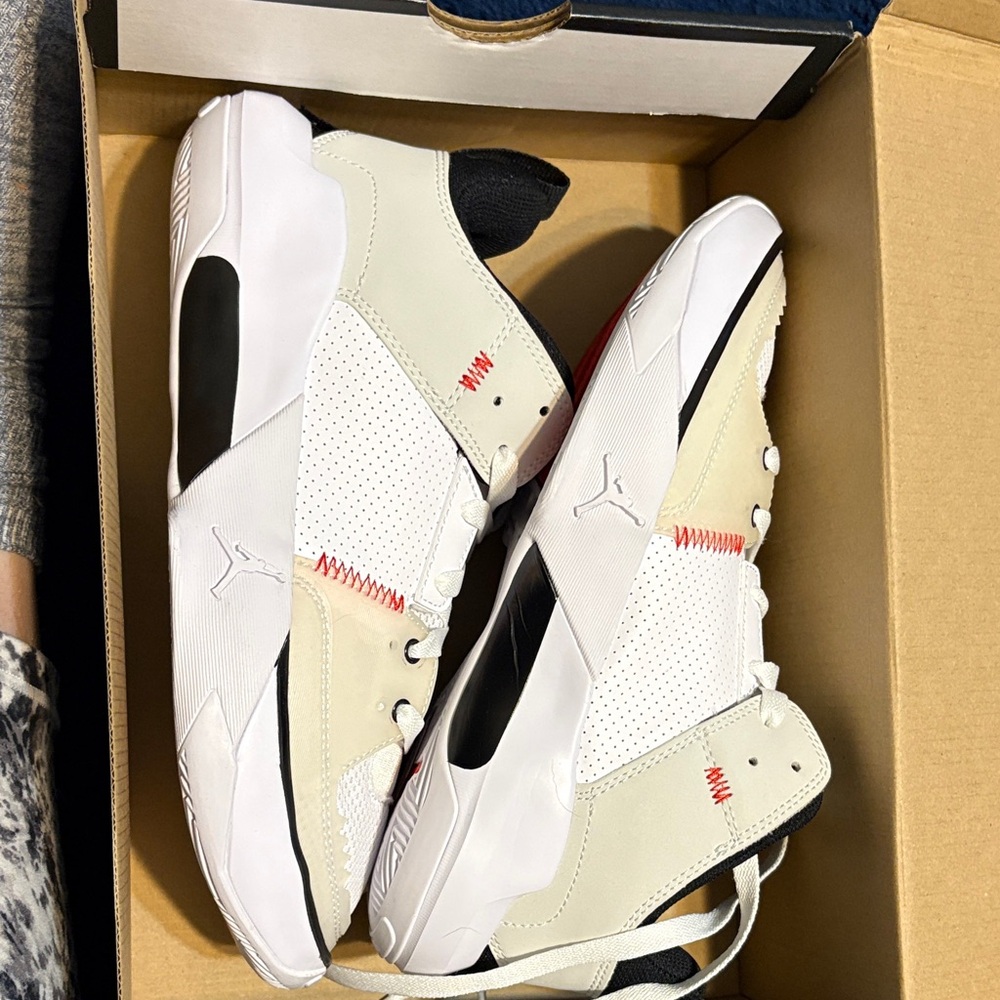 Jordan Kids’s White and Cream Low-Top Sneakers with Red Stitching